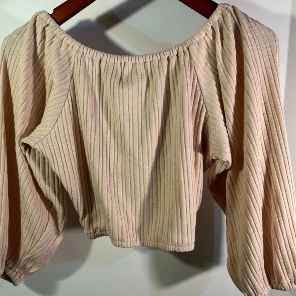L*Space Jemma Top Twist Front Ribbed Crop Top Sand Size XL - NWT